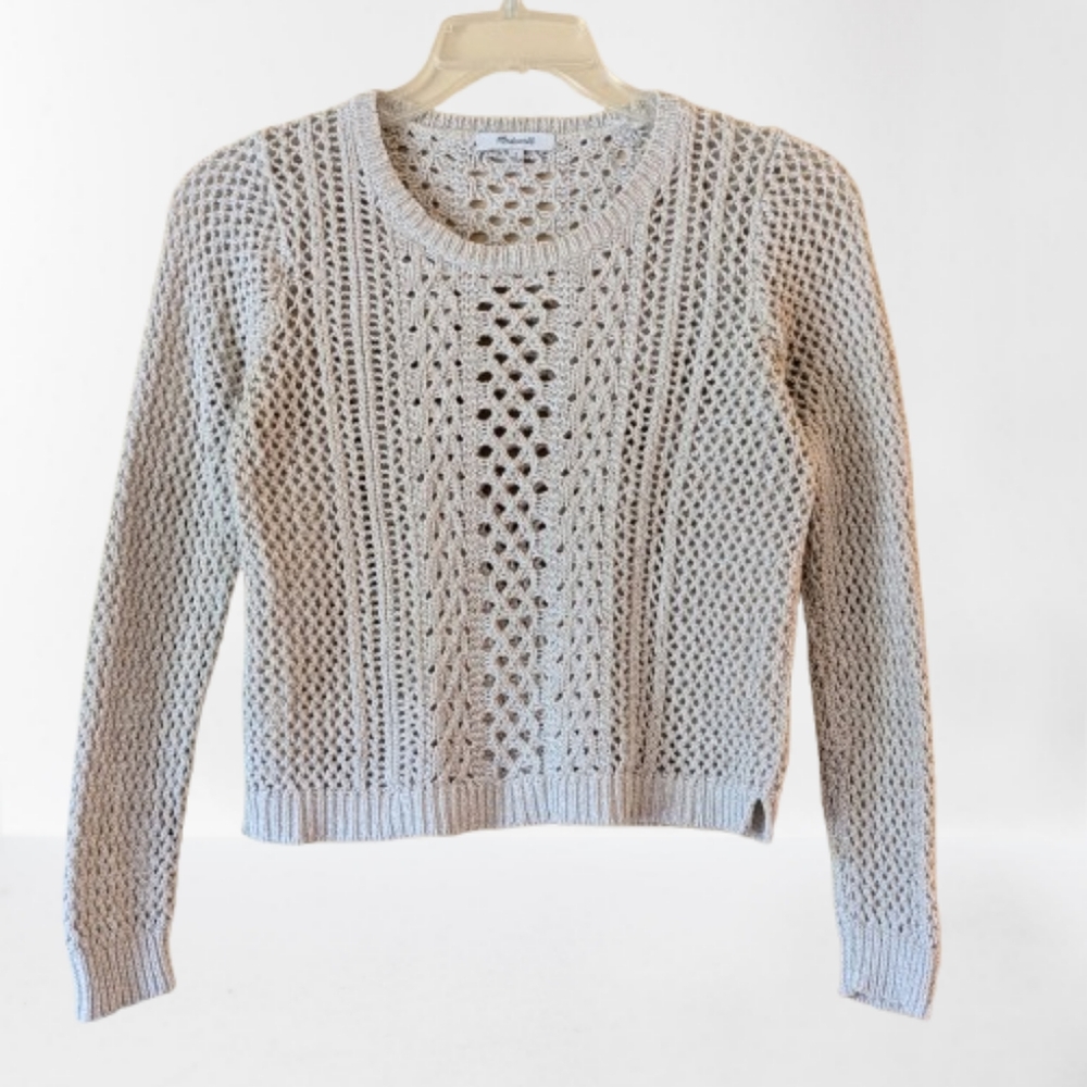 Madewell Sweater Open Knit Beige Cropped Crochet SizeSmall Boho